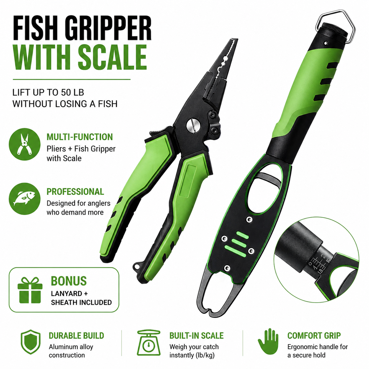 GripScale™ Aluminum Fish Gripper with Built-In Weighing Scale